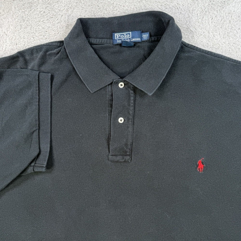 Polo Ralph Lauren Shirt Mens 2XLT Black Short Sleeve Red Pony Cotton Collared